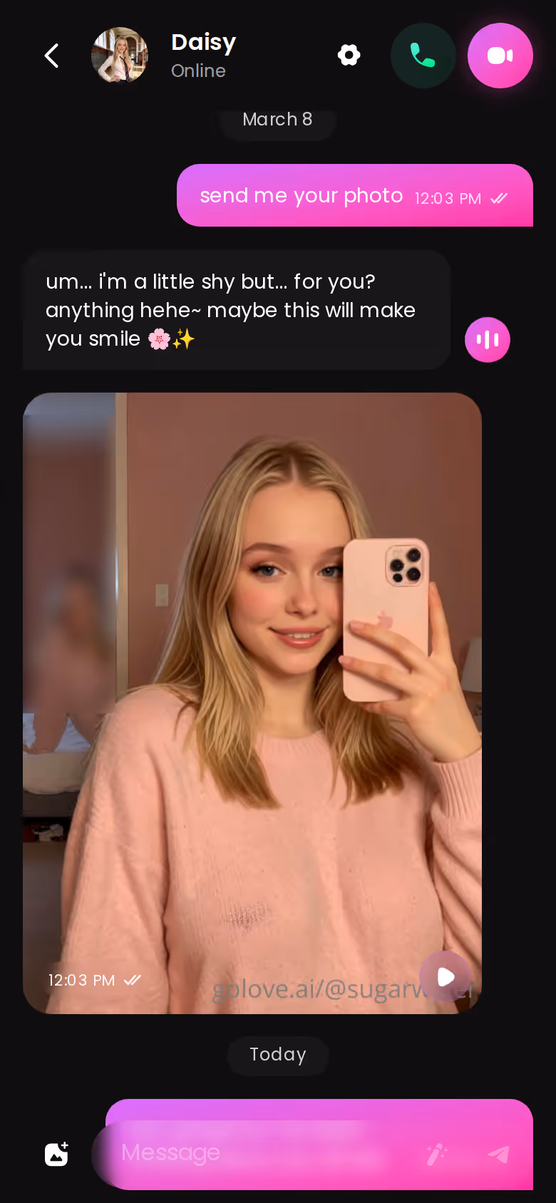 Full mobile GoLove.ai conversation with another character — how to use character ai