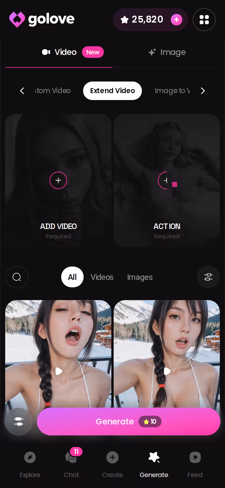 GoLove.ai Extend Video option on the mobile video generator